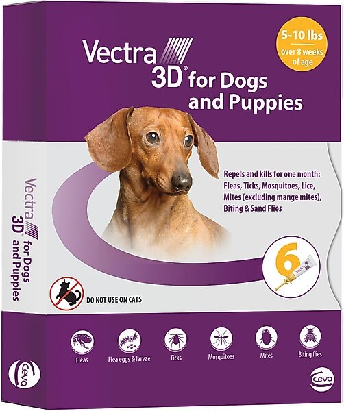Vectra 3D Flea & Tick Spot Treatment for Dogs, 5-10 lbs, 6 Doses (6-mos. supply) slide 1 of 10