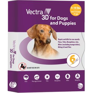Vectra 3D Flea & Tick Spot Treatment for Dogs, 5-10 lbs, 6 Doses (6-mos. supply)