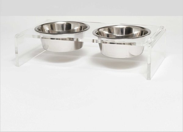 Hiddin Clear View Double Elevated Dog Bowl, Clear, Silver, 8 cup, 12-in