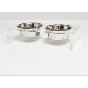 Hiddin Clear View Double Elevated Dog Bowl, Clear, Silver, 8 cup, 5-in