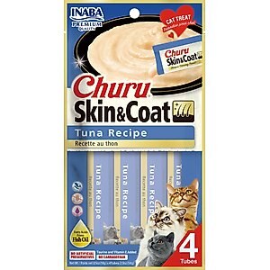 Inaba Churu Grain-Free Skin & Coat Tuna Recipe Lickable Cat Treat, 24 count