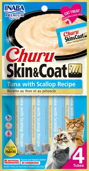Inaba Churu Grain-Free Skin & Coat Tuna with Scallop Recipe Lickable Cat Treat, 24 count slide 1 of 6