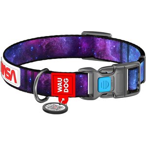 WAUDOG Nylon Plastic Fastex NASA21 Design with QR Passport Dog Collar, 	Small: 9 1/8 to 13 3/4-in neck, 5/8-in wide