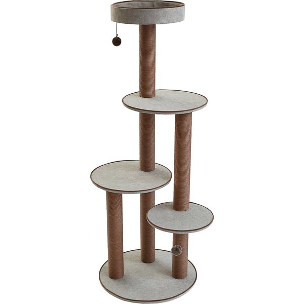 FRISCO Natural Wood Modern Cat Tree with Toy, Ivory, Large