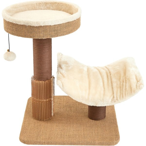 FRISCO Natural Wood Modern Cat Tree with Toy, Ivory, Medium