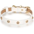 Scamper & Co Genuine Leather & Microfiber Bejeweled Circular Stud Dog Collar, White, Small: 10.5 to 13.4-in, 0.6-in neck