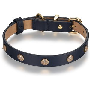 Scamper & Co Genuine Leather & Microfiber Bejeweled Circular Stud Dog Collar, Navy, Small: 10.5 to 13.4-in, 0.6-in neck
