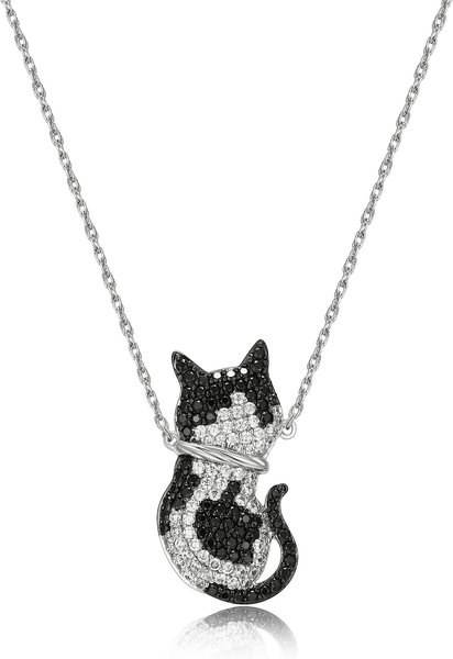 Scamper & Co Rhodium Plated Sterling Silver Cool Cat Pendant Necklace slide 1 of 5