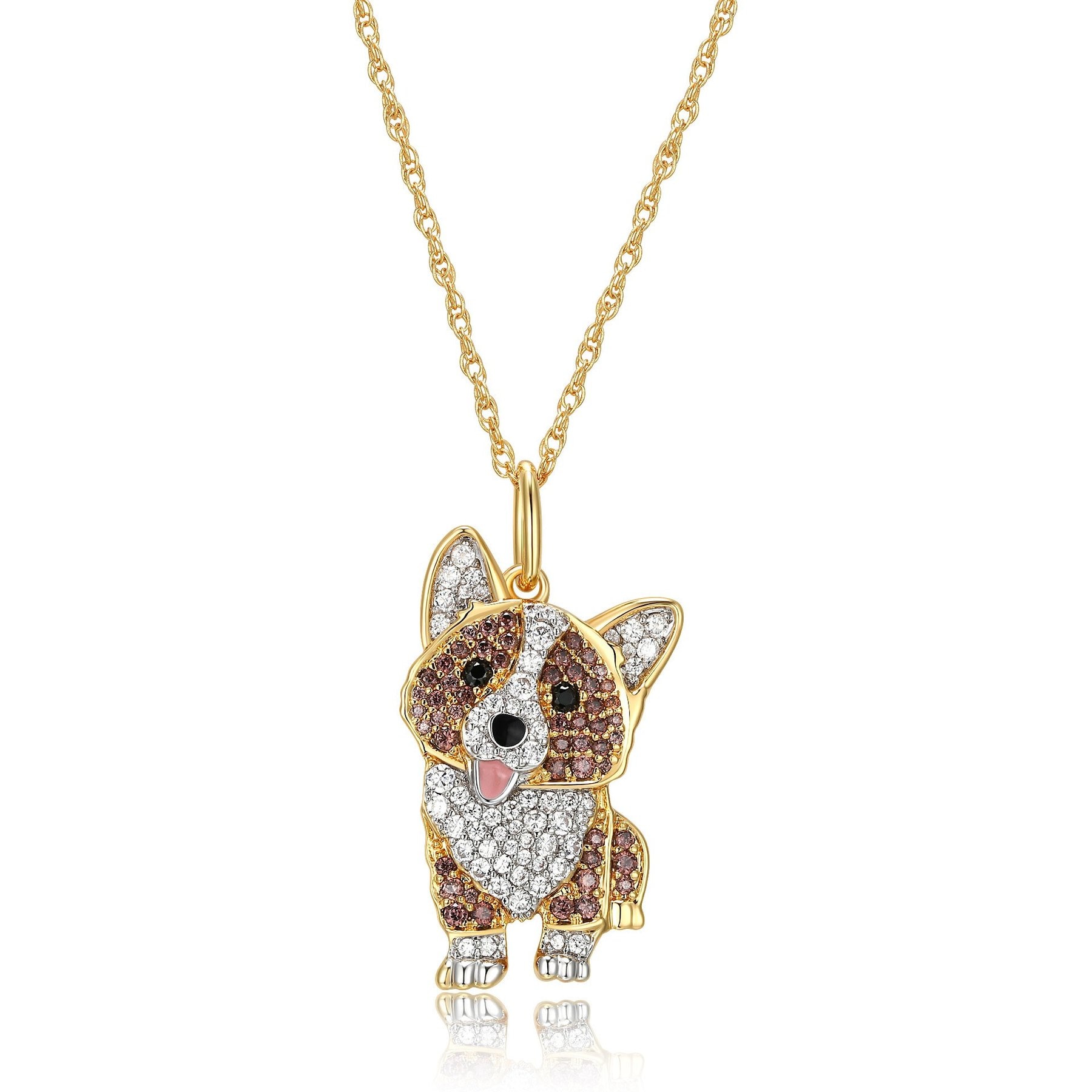 Scamper Co 18K Yellow Gold Sterling Silver Corgi Pendant Necklace