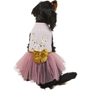 Wagatude Hoppy Easter Rabbit Bow Dog Dress, Pink, X-Small