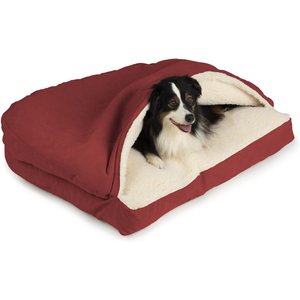 Snoozer Pet Products Poly Cotton Rectangle Cozy Cave Covered Dog Bed w/ Removable Cover, Red, Small