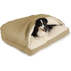 Snoozer Pet Products Poly Cotton Rectangle Cozy Cave Covered Dog Bed with Removable Cover, Khaki, Medium