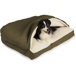 Snoozer Pet Products Poly Cotton Rectangle Cozy Cave Covered Dog Bed with Removable Cover, Olive, X-Large