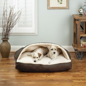 Snoozer Pet Products Luxury Microsuede Rectangle Cozy Cave Covered Dog Bed w/ Removable Cover, Hot Fudge, Small