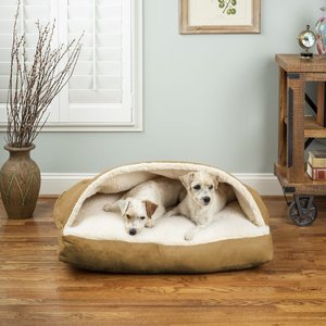 Snoozer Pet Products Luxury Microsuede Rectangle Cozy Cave Covered Dog Bed w/ Removable Cover, Camel, Medium