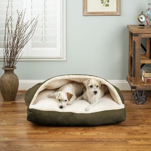 Snoozer Pet Products Luxury Microsuede Rectangle Cozy Cave Covered Dog Bed w/ Removable Cover, Olive, Medium