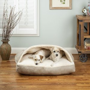 Snoozer Pet Products Luxury Microsuede Rectangle Cozy Cave Covered Dog Bed with Removable Cover, Buckskin, Large