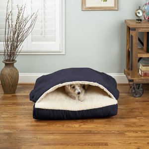 Snoozer Pet Products Poly Cotton Square Cozy Cave Covered Dog Bed with Removable Cover, Navy, Small