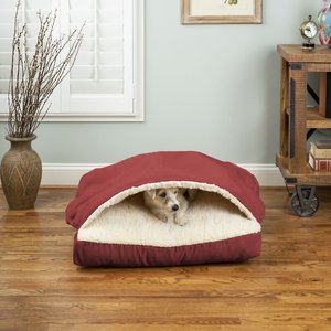 Snoozer Pet Products Poly Cotton Square Cozy Cave Covered Dog Bed w/ Removable Cover, Red, Large