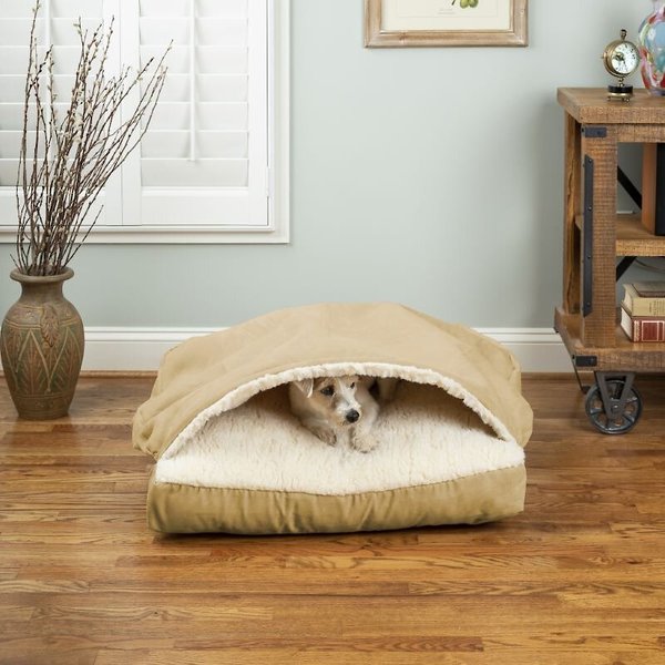 Snoozer Pet Products Poly Cotton Square Cozy Cave Covered Dog Bed w/ Removable Cover, Khaki, Large slide 1 of 2