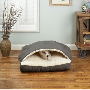 Snoozer Pet Products Luxury Microsuede Square Cozy Cave Covered Dog Bed w/ Removable Cover, Anthracite, Small