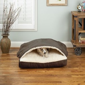 Snoozer Pet Products Luxury Microsuede Square Cozy Cave Covered Dog Bed w/ Removable Cover, Hot Fudge, Medium