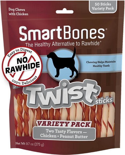 SmartBones Twist Sticks Variety Pack Real Chicken & Peanut Butter Flavor Dog Treats, 50 count slide 1 of 7
