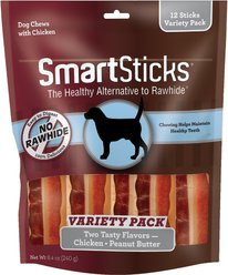 SmartBones SmartSticks Variety Pack Real Chicken & Peanut Butter Flavor Dog Treats, 12 count slide 1 of 9