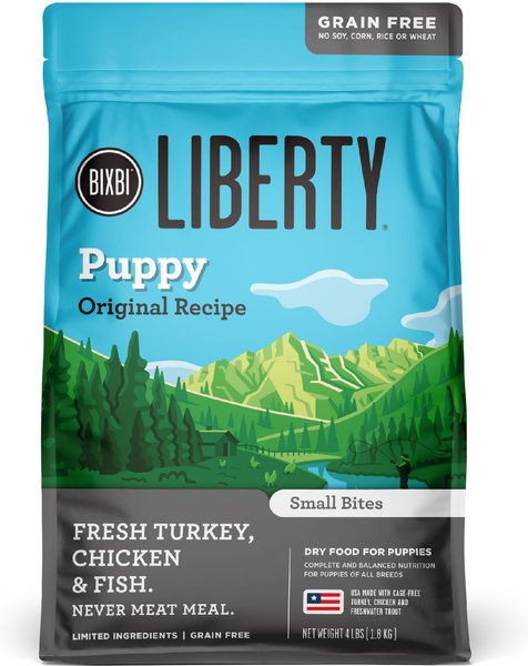 BIXBI Liberty Puppy Original Recipe Fresh Turkey, Chicken & Fish Dry Dog Food, 4-lb bag slide 1 of 3