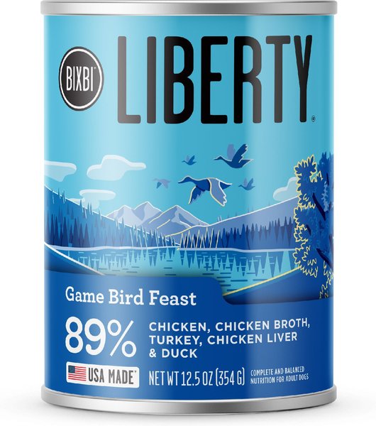 BIXBI Liberty Game Bird Feast Turkey, Turkey Broth, Chicken, Duck & Turkey Liver Wet Dog Food, 12.5-oz can, case of 12 slide 1 of 6