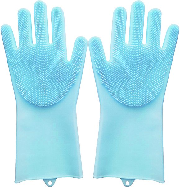 Pet Republique Long Sleeve Silicone Bathing Gloves with Foam Scrubbing Bristles for Dogs & Cats, Medium slide 1 of 3