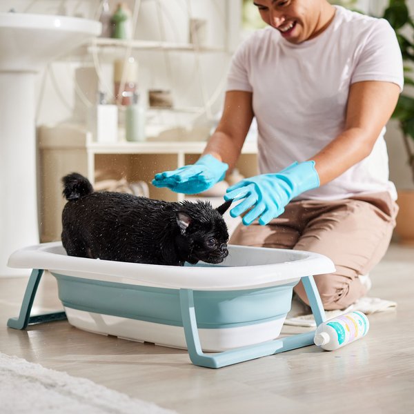 Pet Republique Elevated Foldable Pet Bathtub & Silicone Bathing Gloves for Dogs & Cats