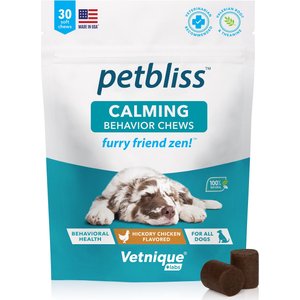 Vetnique Labs Petbliss Calming & Behavior Hickory Chicken Flavored Soft Chew Calming Supplement for Dogs, 30 count