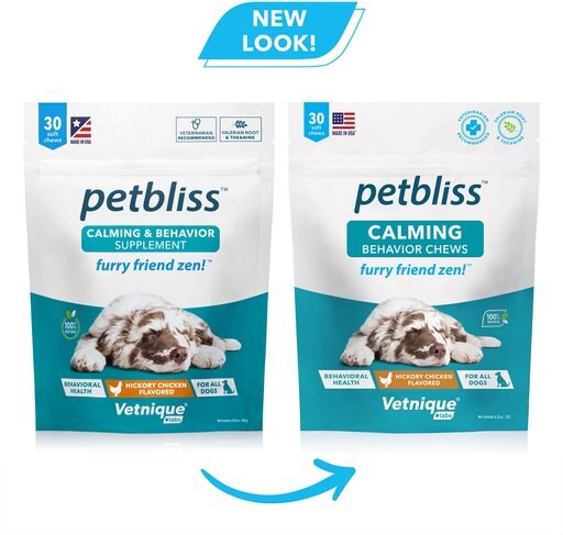 Vetnique Labs Petbliss Dog Calming & Relaxing Behavior Hickory Chicken Flavored Soft Chew Calming Supplement for Dogs, 30 count