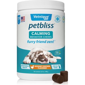 Vetnique Labs Petbliss Dog Calming & Relaxing Behavior Hickory Chicken Flavored Soft Chew Calming Supplement for Dogs, 120 count
