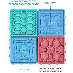 Hanamya Slow Treat Dispensing Dog & Cat Mat, Red, Turquoise Blue & Sky Blue