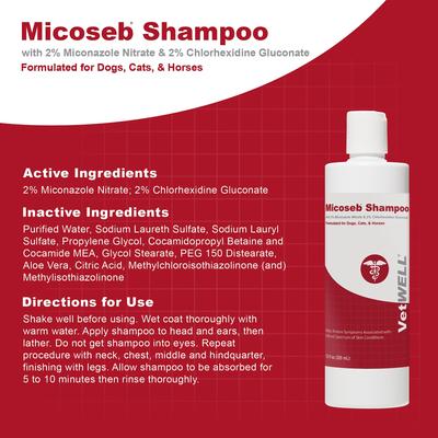 Show full view: VetWELL Micoseb with Miconazole, Chlorhexidine & Aloe for Skin Infection Treatment & Conditions Medicated Dog & Cat Shampoo, 12-oz slide 2 of 4