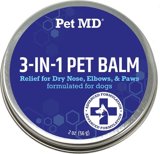 Pet MD Paw Balm 3-in-1 Nose/Snout & Elbow Moisturizer & Paw Protectors Paw Wax with Shea Butter, Coconut Oil, & Beeswax for Dogs, 2-oz jar