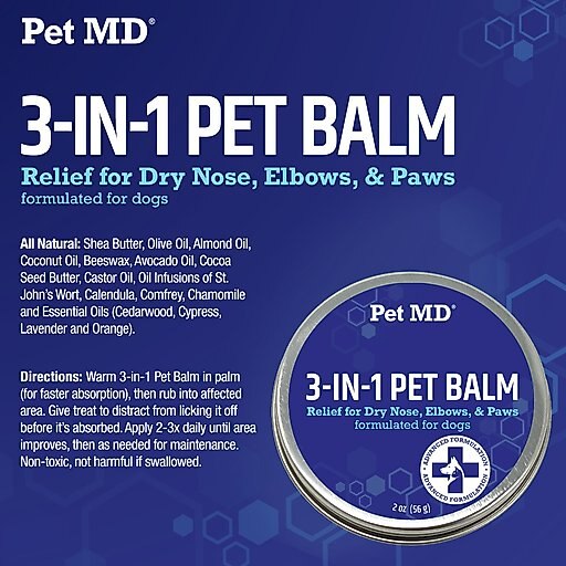 Pet MD Paw Balm 3-in-1 Nose/Snout & Elbow Moisturizer & Paw Protectors Paw Wax with Shea Butter, Coconut Oil, & Beeswax for Dogs, 2-oz jar
