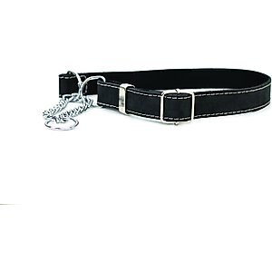 Euro-Dog Luxury Leather Martingale Dog Collar, Black, X-Small