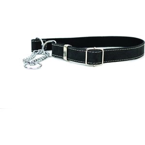 Euro-Dog Luxury Leather Martingale Dog Collar, Black, Small