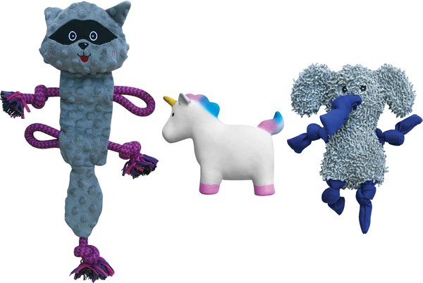 Rocket & Rex Oh My! Unicorn Stuffing-Free Squeaky Plush Dog Chew Toy Set, 3 count slide 1 of 7