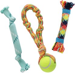 Rocket & Rex Not just Your Plain Old Rope Dog Tennis Tug Toy Set, 3 count