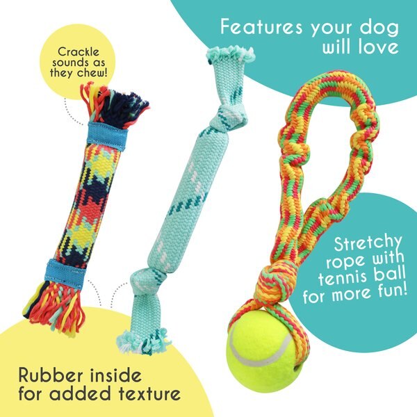 Rocket & Rex Not just Your Plain Old Rope Dog Tennis Tug Toy Set, 3 count