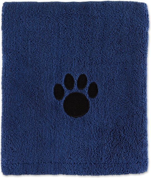 Bone Dry Embroidered Paw Dog & Cat Towel, Navy slide 1 of 5