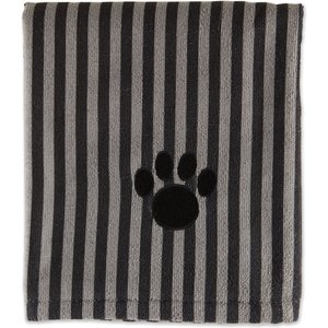 Bone Dry Striped Embroidered Paw Dog & Cat Towel, Black