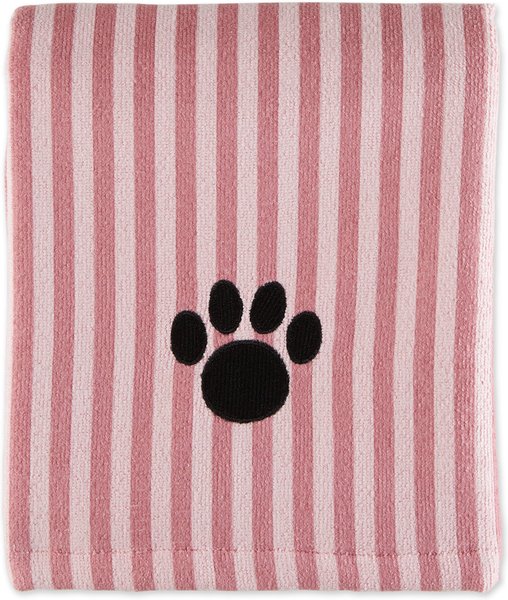 Bone Dry Striped Embroidered Paw Dog & Cat Towel, Rose slide 1 of 5