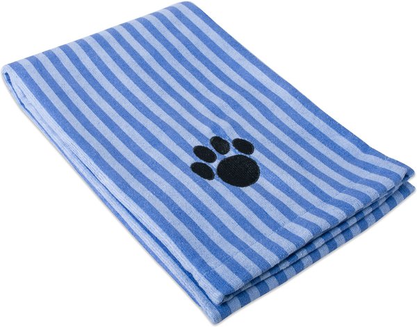 Bone Dry Striped Embroidered Paw Dog & Cat Towel, Blue slide 1 of 6