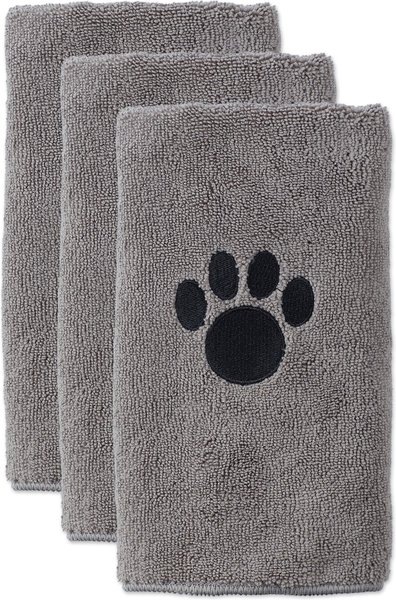 Bone Dry Small Embroidered Paw Dog & Cat Towel Set, 3 count, Gray slide 1 of 6