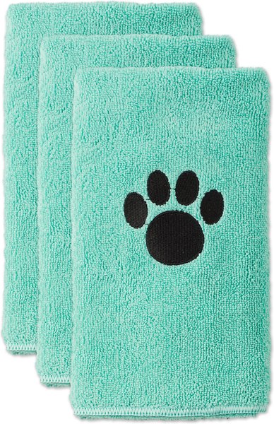 Bone Dry Small Embroidered Paw Dog & Cat Towel Set, 3 count, Aqua slide 1 of 6